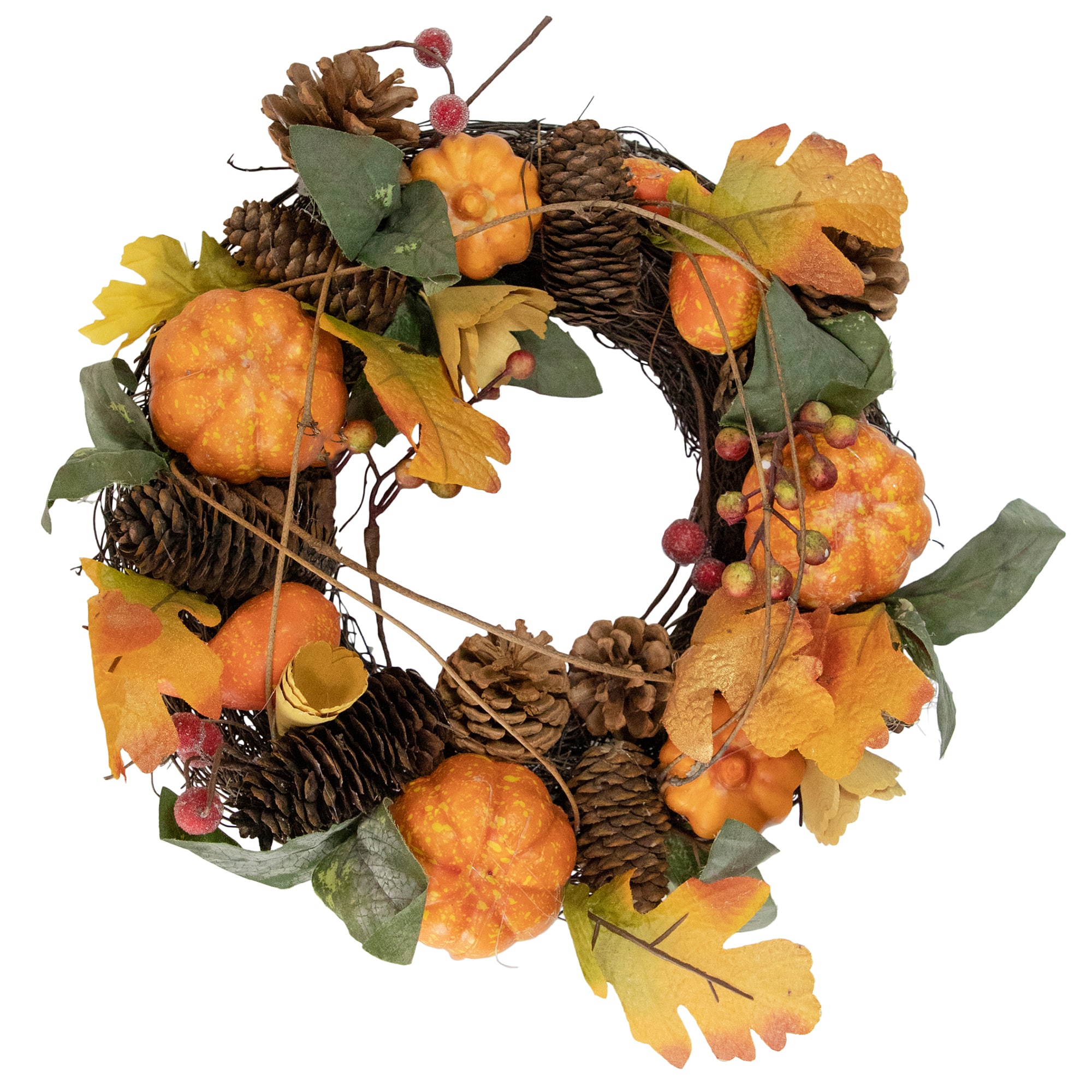 13.5" Pumpkin & Pinecone Autumn Harvest Wreath